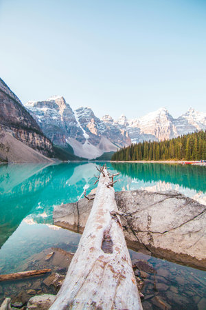 Beautiful view of Moraine lake in Banff National Park, Canadaの写真素材