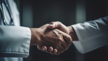 Successful business partnership handshake, agreement, teamwork, communication generated by artificial intelligenceの写真素材
