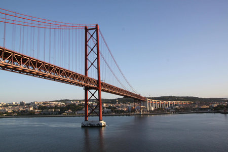 The 25 de Abril Bridge in Lisbon, Portugal, Europeの写真素材