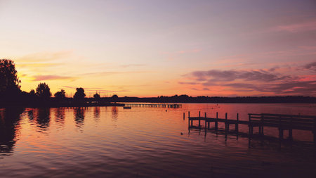Beautiful sunset on the lake. Sunset on the lake. Sunset on the lake.の写真素材
