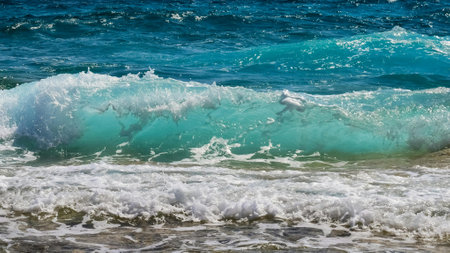 Sea waves on the coast of the island of Crete, Greece
