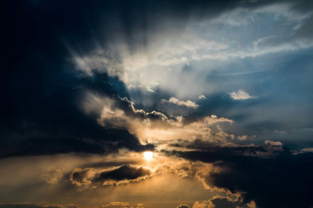colorful dramatic sky with cloud at sunset.Sky clouds at sunset.の写真素材