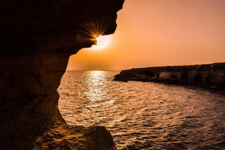 Sunset at the coast of the island of Gozo, Maltaの写真素材