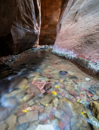 Beautiful view of a small creek in the Siq canyon, Jordan
