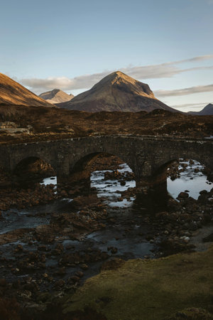 A view of the Glencoe Bridge in Scotland. The bridge is a popular tourist attraction.の写真素材