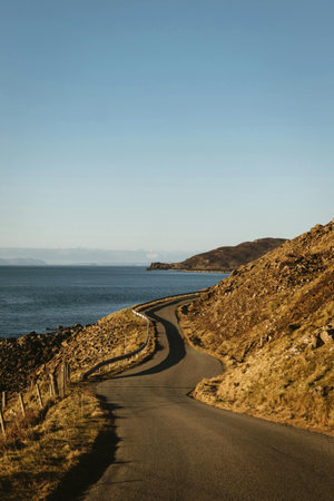 Road to the sea on the Isle of Skye in Scotland.の写真素材