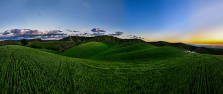 Panoramic view of Tuscany hills in the morning.の写真素材