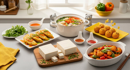 Chinese food on a table in the kitchen. Chinese cuisine. Restaurantの写真素材