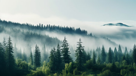 Foggy morning in the Carpathian mountains, Ukraine.の写真素材