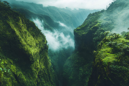 Foggy morning in the mountains of the island of Madeira