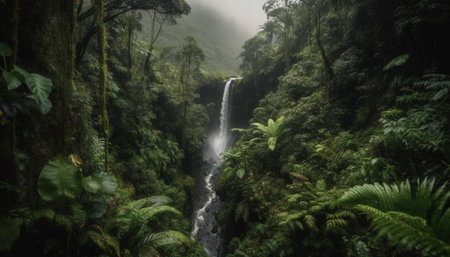 Tranquil scene of flowing water in wilderness beauty generated by artificial intelligenceの写真素材