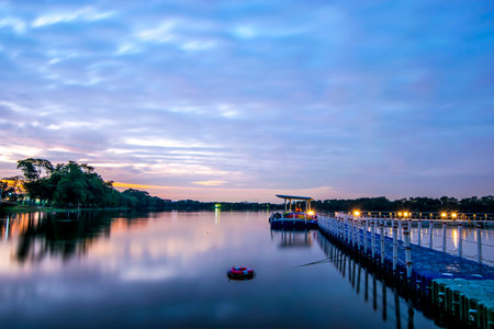 Landscape view of the lake in the evening,Thailand.の写真素材