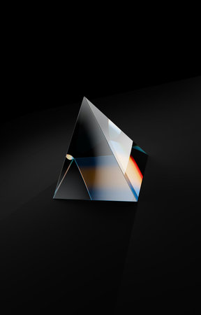 3d rendering of a pyramid on a black background with reflection.