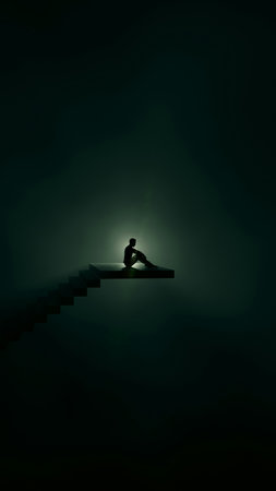 Silhouette of a man sitting on a staircase in the dark