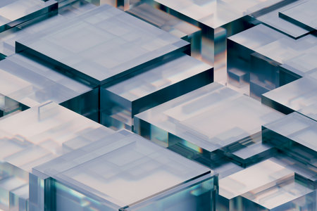 abstract background with glass cubes in blue tones, 3d render