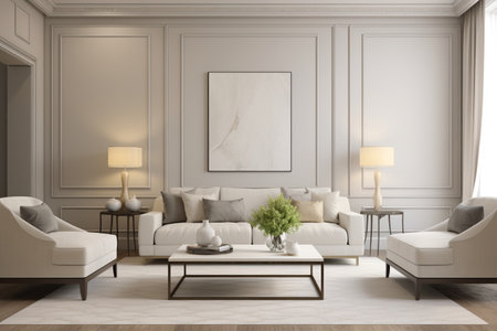 Classic living room interior with armchairs and coffee table.3d render