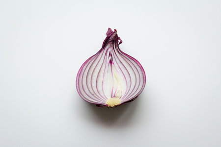 Red onion on a white background. Top view. Flat lay.
