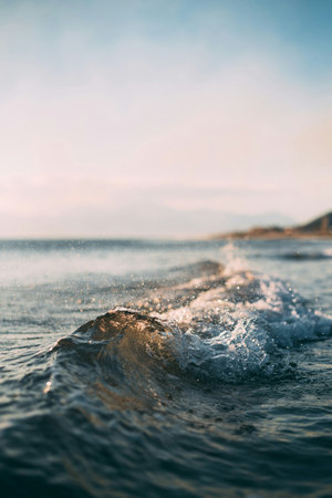 Beautiful seascape with waves and splashes of water.
