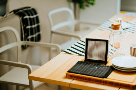 Table set for breakfast or dinner in cafe. Selective focus.