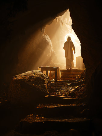 Silhouette of a person in the cave at night.の写真素材