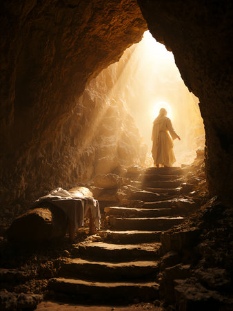 Silhouette of a person standing in the cave with sunlight.
