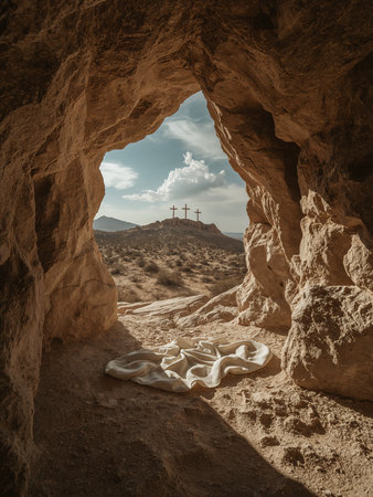 Cave in the Judean desert. Toned.の写真素材