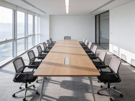 interior of modern meeting room, nobody in the meeting, nobody around