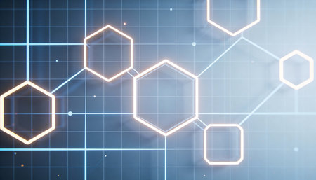 Abstract glowing hexagons pattern on blue background. Medicine and science concept. 3D Rendering