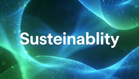 Sustainableity -  glowing neon wave, technology concept on dark background