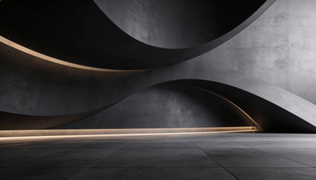 Modern concrete interior with glowing lines. Mock up, 3D Renderingの写真素材