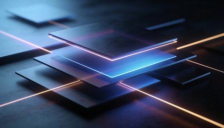 3d render, abstract technology background, glowing lines, geometric shapes