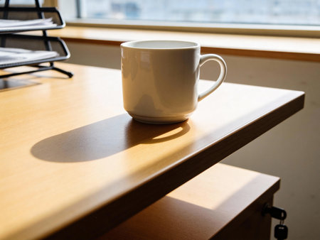 Coffee cup on wooden table in coffee shopの写真素材