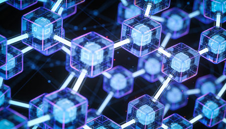 Abstract 3d rendering illustration of hexagons and connections on dark background