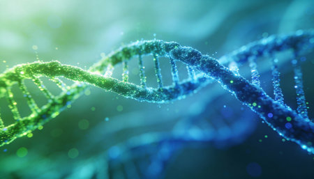 Biochemistry background with high tech dna molecule. 3d renderingの写真素材