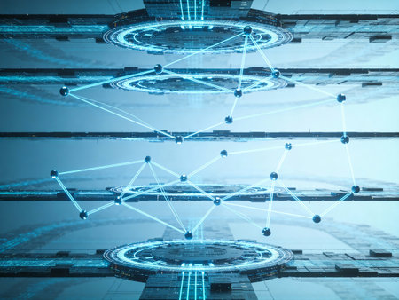 Abstract technology background with connection lines. 3D rendering toned image double exposure