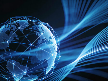 Best Internet Concept of global business. Globe, glowing lines on technological background. Wi-Fi,...