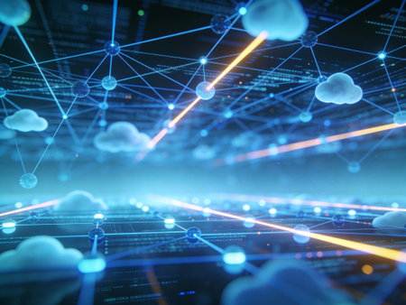 Cloud computing technology concept. 3d rendering toned image double exposure