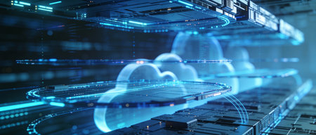 Cloud computing technology concept. 3d rendering toned image double exposure