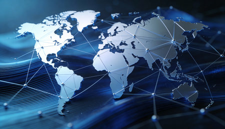 Digital world map on dark background. 3d rendering toned imageの写真素材