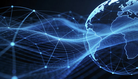 Global network connection over the world. 3d rendering toned image