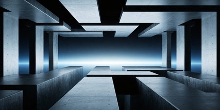 Abstract architecture background with empty concrete interior. 3d render illustration.