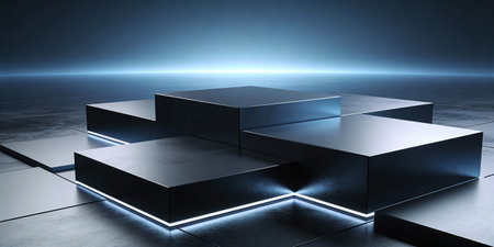 Abstract background with black cubes and blue light. 3D Renderingの写真素材