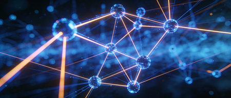 Abstract 3d rendering of network connection structure. Futuristic technology style.の写真素材