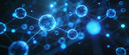Abstract 3d rendering of network structure. Science and technology background.