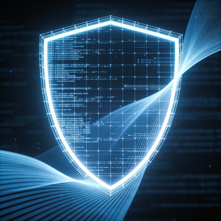 security shield on blue background, 3d rendering, computer digital image