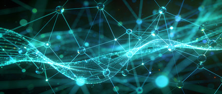 Futuristic technology wave background with connection lines and dots. 3d renderingの写真素材