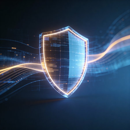 cyber security concept with shield over dark background. 3D Rendering