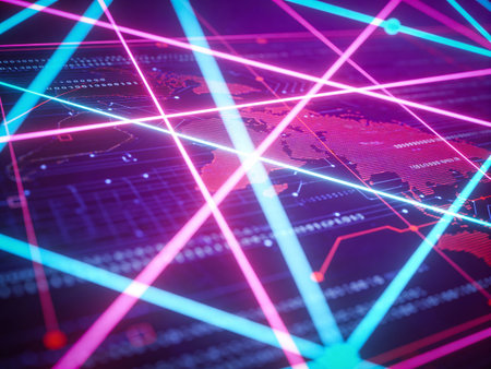 Futuristic abstract background with glowing neon lines. 3d rendering