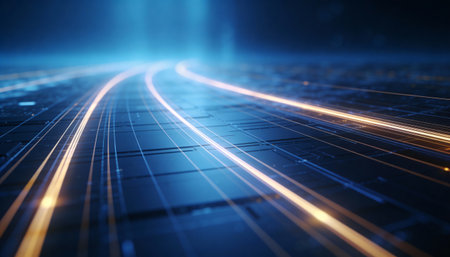 Futuristic technology background with glowing lines. 3D Renderingの写真素材