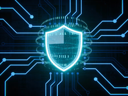 concept of cyber security with shield on circuit board background 3d rendering